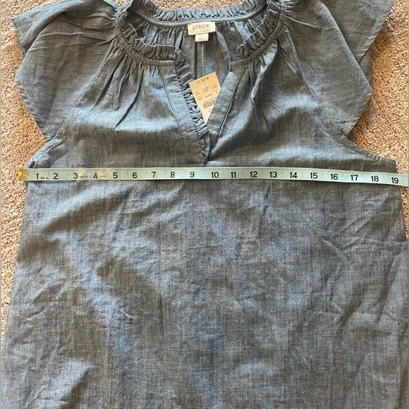 NWT J. Crew Light Blue Ruffle Blouse, Short Flutter Sleeves, Chambray, V-Neck, M - Picture 7 of 11
